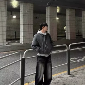 Baggy Jeans Gombrong Pria Celana Panjang Jeans Skena Biru Whisker Retro Premium